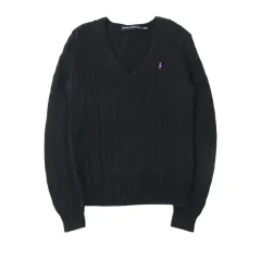 ポロラルフローレン ダークネイビー ケーブル Vネック ニット セーター