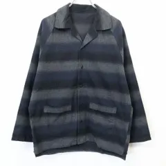 【中古】[印象B] ハレ HARE オープンカラー 起毛 シャツ ボーダー ラグランスリーブ 7分袖 日本製 綿100% S ヘザーグレー×ネイビー×ブラック メンズ 男性