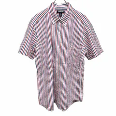 【中古】[印象AB] LANDS END ランズエンド クレープシャツ メンズ L ピンク×青×赤×白 綿100% ストライプ ボタンダウン 胸ポケット 半袖 ショートスリーブのサムネイル