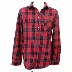 古着 バックナンバー BACK NUMBER チェックシャツ 微起毛 オープンカラー スキッパー 胸ポケット 長袖 服 綿100% L レッド×ネイビー レディース