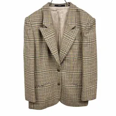 【中古】[印象A] DAKS テーラードジャケット チェック 厚手の肩パッド(約4cm) 毛100%(裏地：キュプラ100%) M 9AR ベージュ×黄×青×緑×茶 レディース