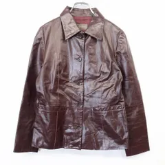 【中古】[印象AB] DES PRES TOMORROWLAND デプレ トゥモローランド レザージャケット レディース 赤茶系 本革 牛革 (レーヨン裏地) ステンカラー ボタン留め 無地 長袖のサムネイル