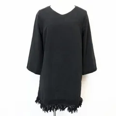 古着 E hyphen world gallery シャツチュニック 裾フリンジ 無地 Vネック 長袖 ポリエステル100%(フリンジ：綿100%) F ブラック 黒 レディース