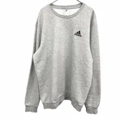古着 アディダス adidas トレーナー スウェットシャツ 裏起毛 長袖 ロゴ刺繍 丸首 カットソー 綿×ポリ 3L XXL XO ヘザーグレー メンズ