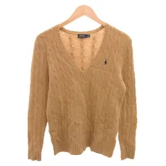 ポロ ラルフローレン POLO RALPH LAUREN ケーブルニット セーター Vネック カシミヤ混 ポニー刺繍 M 茶 ブラウン /JS ■ECD001