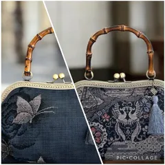 がま口バッグ 2点　大島紬  シルク100％で軽い 和服も洋服も合わせて 大人の装い｜Handmade Japanese Kimono Bag｜Oshima Tsumugi Silk