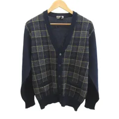 ダックス DAKS カーディガン ウール M 紺 ネイビー チェック柄 Vネック 長袖 /KK ■ECB002のサムネイル
