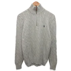 ポロ バイ ラルフローレン Polo by Ralph Lauren ケーブルシルクニット セーター ハイネック ハーフジップ ロゴ刺繍 ポニー刺繍 絹 シルク100% M グレー ■IBO91