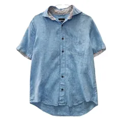 MALE&CO ヴィンテージ カジュアル リネン ライト ブルー シャツ M