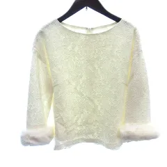 グレースコンチネンタル GRACE CONTINENTAL シャツ ブラウス ラビットファー 総レース 七分袖 36 S アイボリー 白 ホワイト /AU