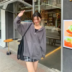 ☆ ダークグレー ☆ Lサイズ ☆ パーカー アウター フード付き ジップアップパーカー レディース フード付き 長袖 レディーススウェット ジップアップ パーカー スウェット スウエット 上着 うわぎ 羽織り 羽織 フード ゆったり 体型カバー カジュアル