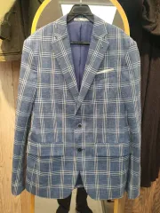 (状態良し) MAN チェック ブレーザー ジャケット (エルボー パッチ/46)