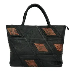 IBIZA(イビザ) ハンドバッグ - 黒×ブラウン パッチワーク レザー