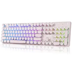 【新品】タイプライター風キーボード 無線 青軸 テンキー付き フルサイズ 英語配列 (有線/BT/2.4G) ゲーミング メカニカル クリッキー RGBバックライト メタルパネル かわいい レトロ 丸型キー パソコン用 Windows/Mac e4d08000