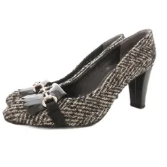 ダイアナ DIANA ツイードパンプス ヒール ラウンドトゥ ビット 24cm 黒 ブラック 白 ホワイト /GV ■YHS13