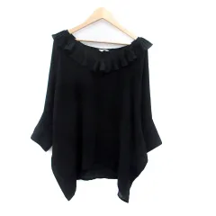 ミスティック mystic ブラウス カットソー 七分袖 ドルマンスリーブ フリル F 黒 ブラック /HO14