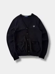 フレッドペリー ルーズフィット ブラック Classic メリノ ウール カーディガン