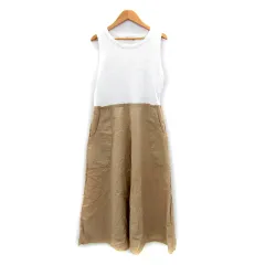 ザラ ZARA ワンピース ロング丈 マキシ丈 ノースリーブ ラウンドネック 切替 無地 L 白 ホワイト ベージュ /SY37