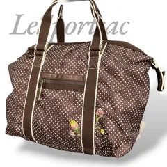 【MY0636】LeSportsac レスポートサック トートバッグ  ボストンバッグ ブラウン ホワイト ドット 水玉 刺繍 大容量 レディース