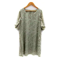 レイカズン Ray cassin ワンピース ひざ丈 五分袖 ラウンドネック 花柄 F グリーン /SY45