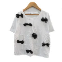 ザラ ZARA Tシャツ カットソー 半袖 リボン L 白 ホワイト /YK27