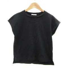 ナイスクラップ NICE CLAUP continuer de カットソー ノースリーブ フレンチスリーブ ラウンドネック 無地 F 黒 ブラック /YS33