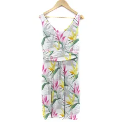 トミーバハマ Tommy Bahama ワンピース ミモレ丈 ノースリーブ Vネック 花柄 M ホワイト 白 ピンク /YM5