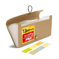 [SIMPS] ドキュメントファイル (１３ポケット) 『 領収書/伝票 の管理に！ 』 (ポケットは大きく広がります！) ネームラベル付属 薄型 持ち運び可能 (横：26cm 縦：14cm 厚み：2.7cm) 領収書 伝票 収納 (ベージュ) [ベージュ]