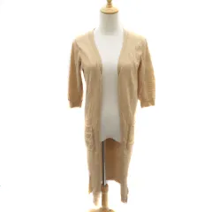 テチチ Te chichi カーディガン ロング丈 前開き 麻 リネン混 M ベージュ /YK12