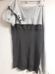 バイカラー ゴージ タートルネック ニット m グレー