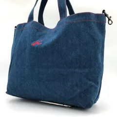 キタムラ 2 デニム トートバッグ ハンドバッグ 紺 ネイビー ロゴ 刺繍 A4