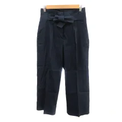 セオリーリュクス theory luxe ワイドテーパードパンツ 七分丈 ウエストリボン 麻 リネン 34 XS 紺 ネイビー /YK34