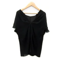 コムサデモード COMME CA DU MODE カットソー ノースリーブ 花柄 Vネック 無地 切替 9 黒 ブラック /SY40