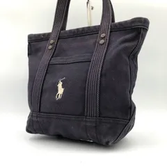 ポロラルフローレン トートバッグ ネイビー キャンバス 紺 刺繍 ロゴ 中古 A4
