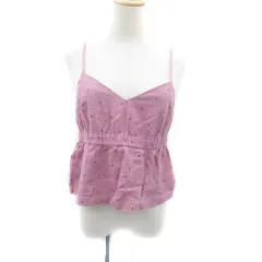 ローズバッド ROSE BUD ビスチェ キャミソール Vネック ドット柄 麻 リネン F ピンク 黒 ブラック /HO19