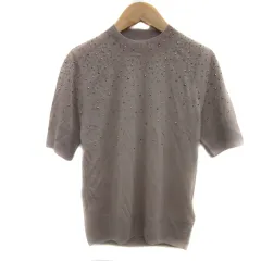 ザラ ZARA ニット カットソー 半袖 クルーネック ビーズ M ブラウンベージュ /YS31