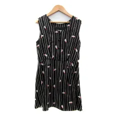 リリーブラウン Lily Brown ワンピース ミニ丈 ノースリーブ ラウンドネック ストライプ柄 総柄 F 黒 ブラック /SY28