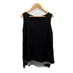 コムサデモード COMME CA DU MODE カットソー ノースリーブ ラウンドネック ギンガムチェック柄 シースルー 9 黒 ブラック /SY42