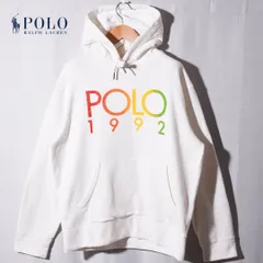 ポロラルフローレン POLO RALPH LAUREN パーカー M ホワイト プリント POLO 1992 裏起毛 フーディー スウェット アメカジ ユニセックス 古着 A3060
