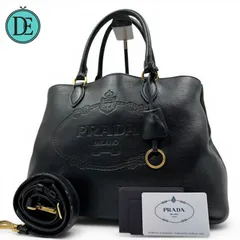 【極上】PRADA プラダ ハンドバッグ トートバッグ ショルダーバッグ 2way クロスボディ エンボスロゴ 三角ロゴ ソフトカーフ レザー ネロ ブラック ゴールド金具 レディース カード クロシェット付 手提げ 斜め掛け