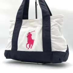 ポロラルフローレン トートバッグ ビッグポニー 白 紺 キャンバス A4可 良品 鞄