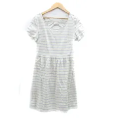 ペイトンプレイス PEYTON PLACE ワンピース ラウンドネック 半袖 ひざ丈 ボーダー柄 M アイボリー 水色 ライトブルー /HO19