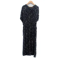 グローバルワーク GLOBAL WORK ワンピース ラウンドネック 半袖 ロング丈 マキシ丈 花柄 M マルチカラー 紺 ネイビー /HO5