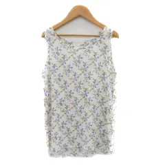 グローブ grove ブラウス カットソー ノースリーブ シースルー 花柄 M マルチカラー 白 ホワイト /YK25