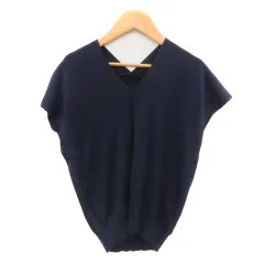 セゾンドパピヨン SAISON DE PAPILLON ニット カットソー 半袖 Vネック M 紺 ネイビー /YK19