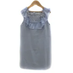 リリーブラウン Lily Brown L.B CANDY STOCK ワンピース ミニ丈 ノースリーブ スクエアネック シフォン オーガンジー ビーズ 0 S 水色 ライトブルー /YS12