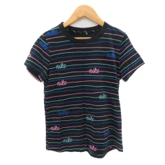 ナイキ NIKE Tシャツ カットソー 半袖 ボーダー柄 S マルチカラー 黒 ブラック /YK26 