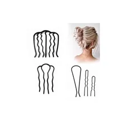 BLOOPIC 夜会巻きコーム ヘアフォーク 5個 U字型ヘアクリップ かんざし メタルヘアサイド コーム やかいまき 金具 見えない前髪コーム Uピン 髪飾り スタイリング用 女性ドレス 和装 浴衣 着物 和服 成人式 卒業式 結婚式 （ブラック） 0