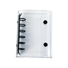 BOJIDO システム手帳 透明 バインダー 6穴 A7 10×14.5cm シール帳 リフィル式手帳 メモ帳 スケジュール帳 PVC 柔らかい 防水カバー ボダン付き 金属リング スナップボタン留め（ブラック） 1