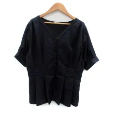 ベイフロー BAYFLOW シャツ ブラウス Vネック 半袖 3 L 紺 ネイビー /HO14